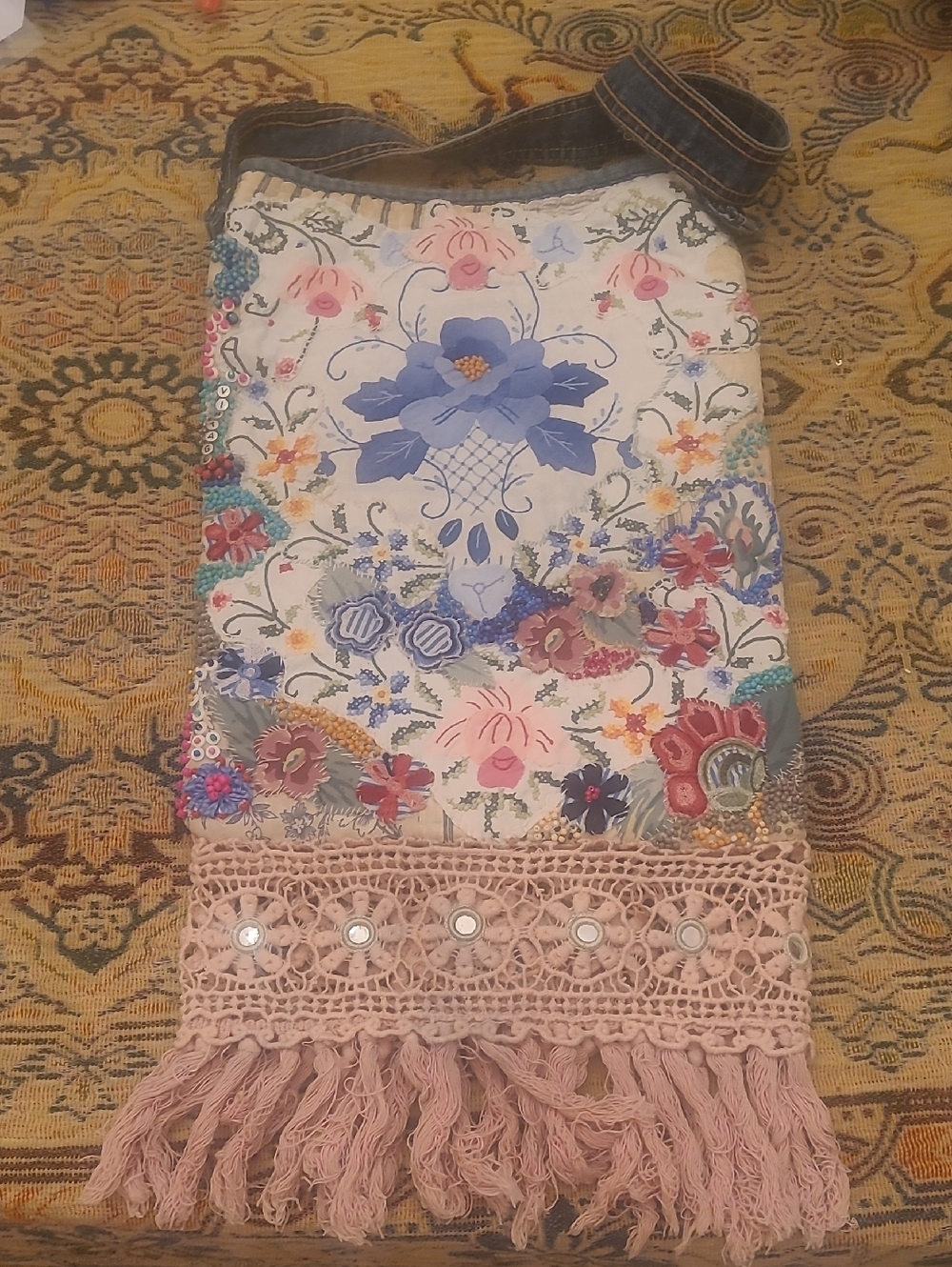 Boho Floral Embroidered Shoulder Bag in Multi-Color